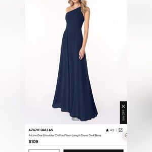 Azazie - A-Line One Shoulder Chiffon Floor-Length Dress Dark Navy